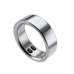 Silver polished smart ring for health tracking.