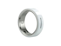 White ceramic smart ring for women's health tracking.